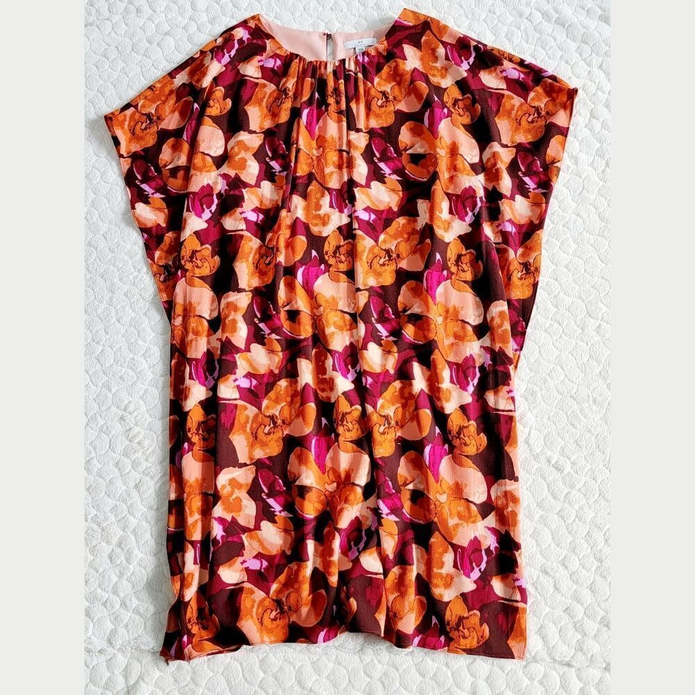 H by Halston floral shift dress flutter sleeve casual flattering medium